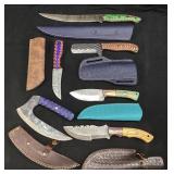(6) ASSORTED CUSTOM DAMASCUS STEEL FULL TANG