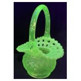 FENTON URANIUM GLASS WEAVE STYLE BASKET