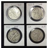 (4) WALKING LIBERTY HALF DOLLARS, 1917, 1927-S,