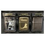 (3) ZIPPO WINSTON CIGARETTES MONOGRAM LIGHTERS