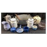 ASSORTED VINTAGE ENAMELWARE POTS, PITCHERS