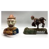 2 Vtg. Coin Banks Clown & Bucking Jockey