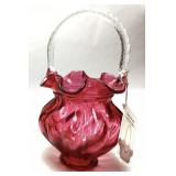 FENTON CRANBERRY BASKET w TWIST HANDLE, JUNIOR M
