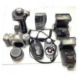 Pentax Film Camera, Quantaray Flash, Sekonic