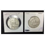 (2) FRANKLIN HALF DOLLARS, 1954-D & 1962