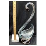 VTG. MURANO STYLE GLASS SWAN BOWL, 18in