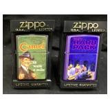 (2) ZIPPO CAMEL LIGHTERS, ID WALK A MILE & HARD
