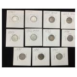 (12) SILVER SEATED DIMES, 1842, (2) 1853, (2) 1853