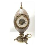 VTG. OSTRICH EGG SHELL CLOCK ON BRASS STAND, 10in