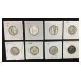 (8) 7 WASHINGTON SILVER QUARTERS, 1936, 1937,
