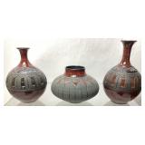 3 PIECE LARRY ALLEN SIGNED POTTERY VASES 2020,