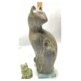 (2) 1980s TONY EVANS RAKU POTTERY CAT & CARVED