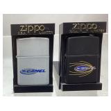 (2) Zippo Camel Cigarette Lighters, Silver & Black