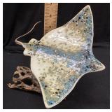 7in Manta Ray Glass Sculpture On Stand