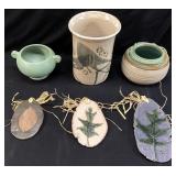 Assorted Pottery Pieces, Vases, Leaves