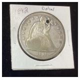 1842 SEATED LIBERTY TRADE DOLLAR, HAS PUNCH HOLE
