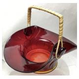 1933 FENTON RUBY RED ART GLASS BASKET WITH WOVEN