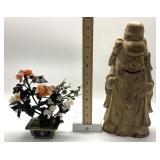 MINI JADE TREE WITH WOODEN SHOU LAO STATUE
