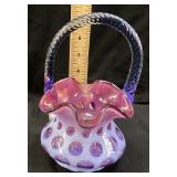 FENTON MULBERRY COIN DOT GLASS BASKET, 8in