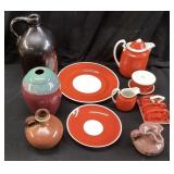 ASSORTED POTTERY VASES & DISH SET