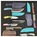 (7) Custom Damascus Steel Full Tang Knives With