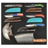 (7) CUSTOM DAMASCUS STEEL BLADE FULL TANG KNIVES