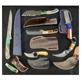 (7) CUSTOM DAMASCUS STEEL BLADE KNIVES WITH