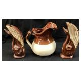 (3) ART DECO BROWN DUCK VASES & PITCHER