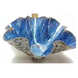 10in W Ruffled Edge Pottery Bowl Signed Lk