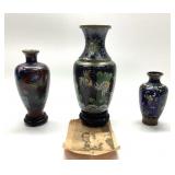 (3) ENAMEL CLOISONNï¿½ FLORAL VASES FROM CHINA