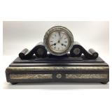 FRENCH GREEN MARBLE, BLACK ONYX CLOCK