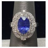 PLATINUM SAPPHIRE & DIAMOND RING, SIZE 7, 3.25ct