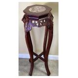 CARVED FERN STAND w MARBLE INSERT, 36in H