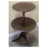 2-TIER MAHOGANY DUMBWAITER TABLE w METAL CLAW