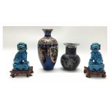 (2) BLUE PORCELAIN FU DOGS AND DRAGON CLOISONNï¿½