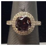 14KT YELLOW GOLD SPINEL & DIAMOND RING, SIZE 6,