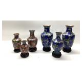 (6) ASIAN CLOISONNï¿½ VASES WITH FLORAL GLAZE