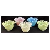 (5) FENTON 1970s/80s BASKETWEAVE GLASS BOWLS
