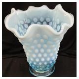 1960-61 FENTON BLUE HOBNAIL HANDKERCHIEF VASE,