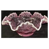 FENTON CRANBERRY SNOW CREST THUMBPRINT BOWL,