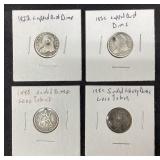 (4) SILVER 1832 & 1836 CAPPED BUST DIMES, 1883 &
