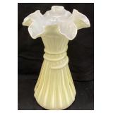 1983 FENTON YELLOW CANDLE GLOW OVERLAY WHEAT VASE