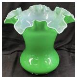 1949-52 FENTON CASED IVY RUFFLED EDGE VASE, 6in H