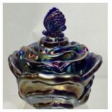 1980s FENTON CARNIVAL GLASS BUTTERFLY ROSE CANDY