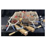 BOX OF ASSORTED CLAMPS, KREG RIGHT ANGLE CLAMPS,