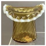 1951 FENTON AMBER SPIRAL SNOW CREST TOP HAT,