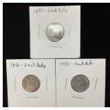 (3) SILVER DIMES, 1837 CAPPED BUST & 1856 SEATED