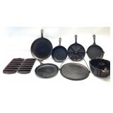9 PC MIXED CAST IRON COOKWARE