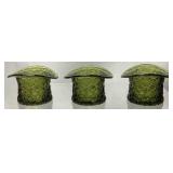 (3) FENTON GREEN DAISY & BUTTON TOP HATS, 3in H