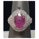 PLATINUM RUBY & DIAMOND RING, SIZE 7, G.I.A.